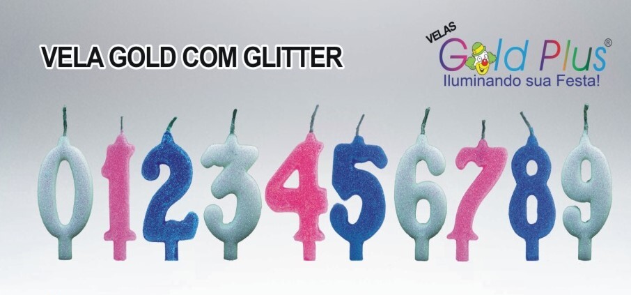 GOLD PLUS VELA (1) GLITTER AZUL 10UN – REF: GP-0032 - UNICENA