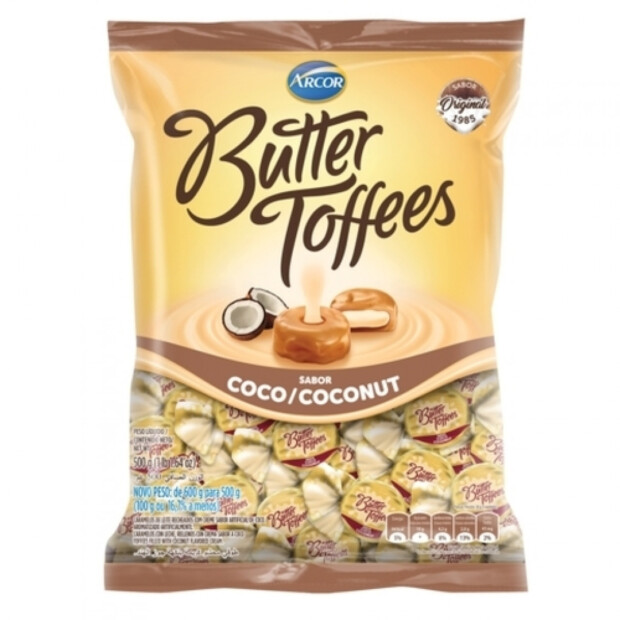 ARCOR BALA BUTTER TOFFEE COCO 1x500gr – REF: ARC-0010 - UNICENA