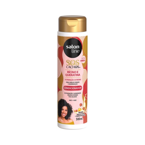 SALON LINE SOS CACHOS CONDICIONADOR RICINO E QUERATINA 6x300ml – REF: SL- 95170 - UNICENA