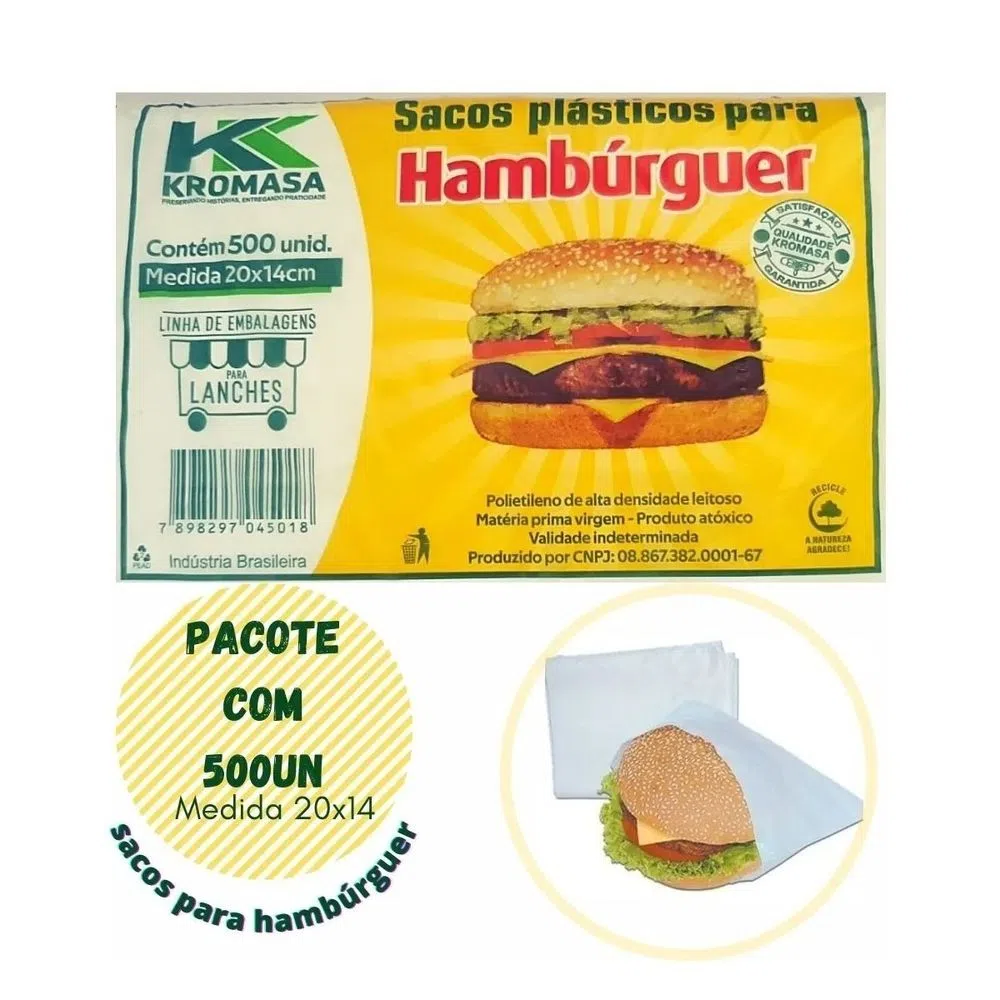 SACO PLASTICO PARA HAMBURGUER 20CMX14CM (500 UN) – REF: KRO-0002 - UNICENA